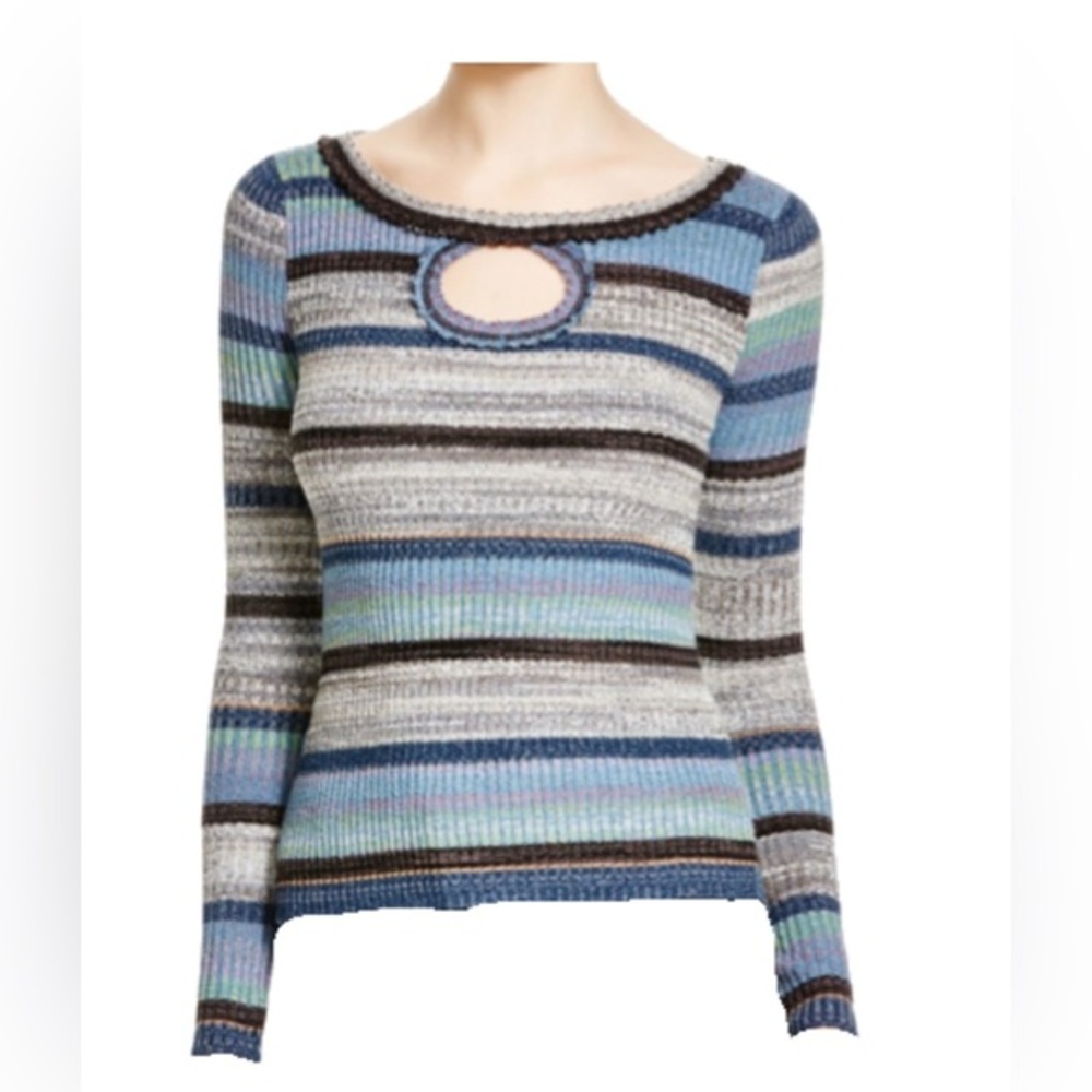 Free People EUC Sunshine Daydream Striped Keyhole Sweater Navy M